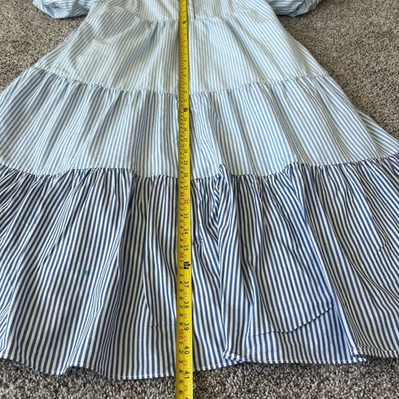English Factory Puff Sleeve Round Neckline Midi Stripes Tiered Blue Dress Size S - Picture 9 of 15